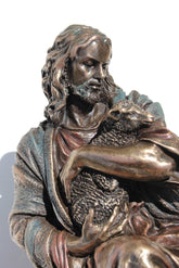 8.88 Inch Jesus Holding A Baby Lamb Cold Cast Bronze Figurine